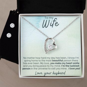 To My Wife - Make my Heart Smile - Forever Love Heart Pendant and Earring Set