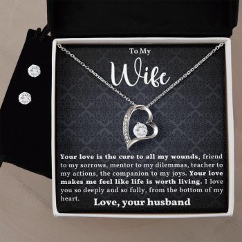 To My Wife- I Love You from the Bottom of my Heart - Forever Love Heart Pendant and Earring Set