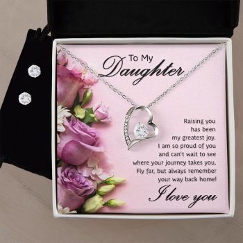To My Daughter- Raising You My Greatest Joy Forever Love Heart Pendant Necklace and Earring Set
