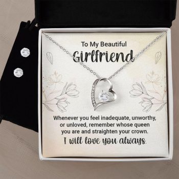 To My Girlfriend Forever Love Heart Pendant Necklace and Earring Set