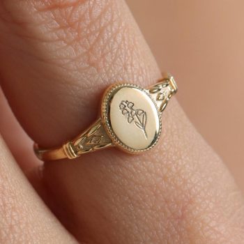 Custom Engraved Birth Flower Ring: Personalized Floral Ring