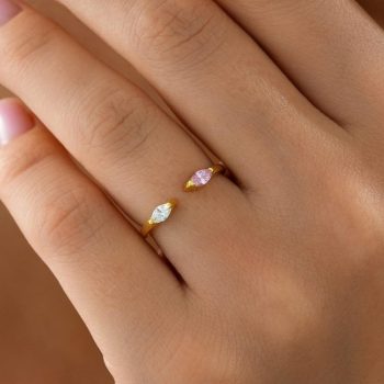 Double Baguette Birthstone Ring, Family Birthstone Ring, Adjustable Gemstone Ring, Birthstone Ring, Birthstone Gift,  Christmas Gift